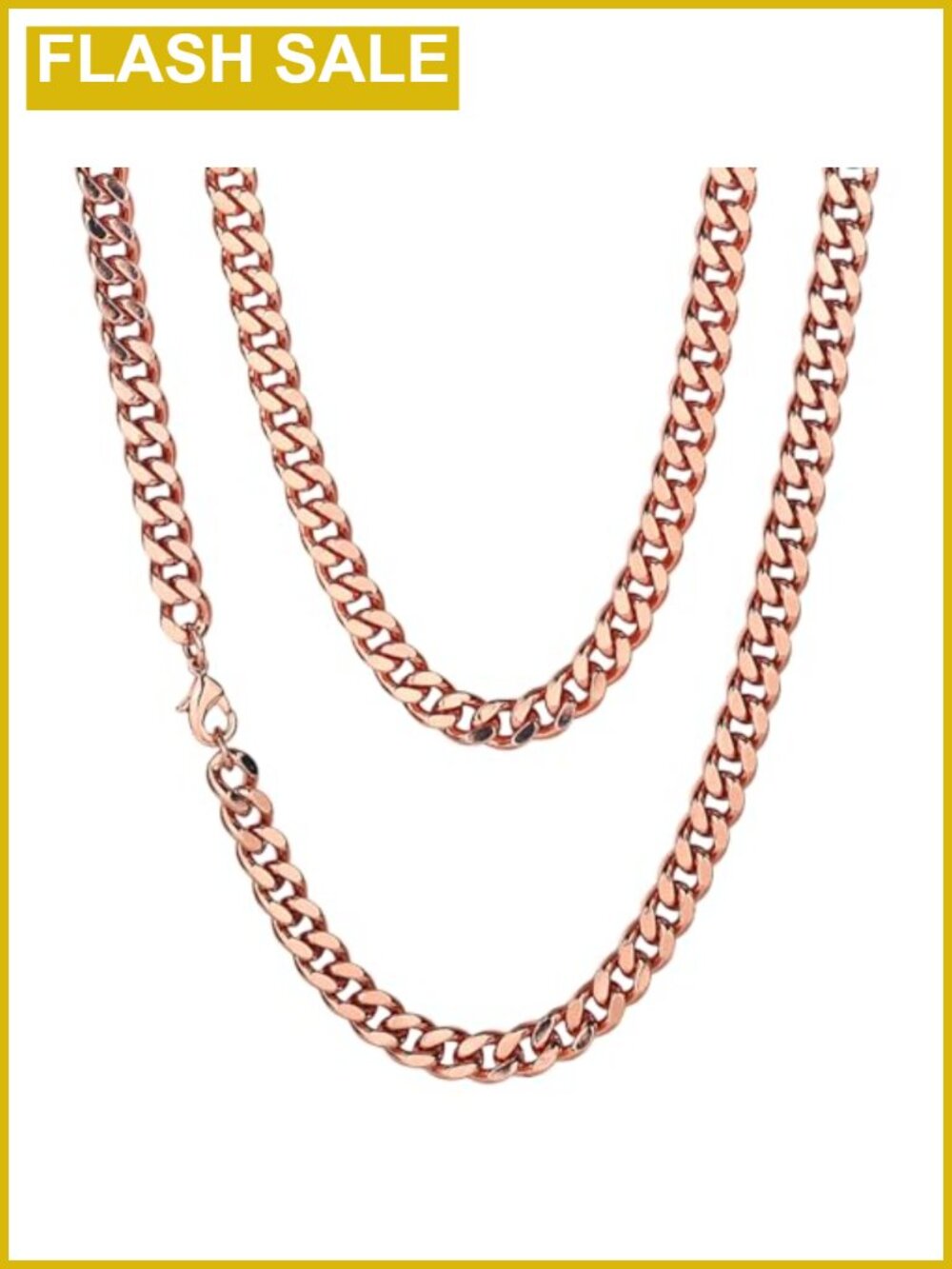 Pure Copper Cuban Curb Chain Necklace 5mm 24 Inch Lobster Clasp Unisex